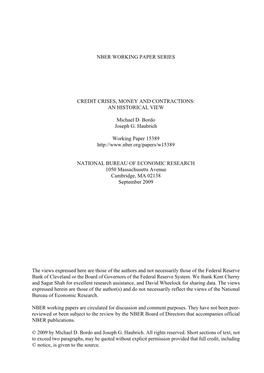 Credit Crises, Money and Contractions: an Historical View