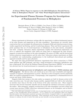 An Experimental Plasma Dynamo Program for Investigations of Fundamental Processes in Heliophysics