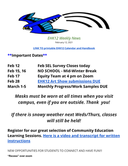 February 12, 2021 EHK12 Newsletter