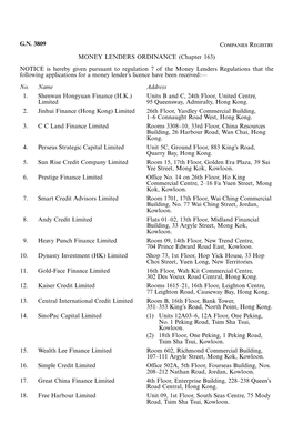 G.N. 3809 Companies Registry MONEY LENDERS ORDINANCE