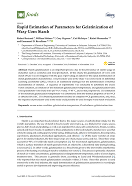 Rapid Estimation of Parameters for Gelatinization of Waxy Corn Starch