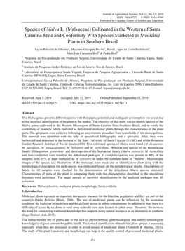 Species of Malva L. (Malvaceae) Cultivated in the Western of Santa Catarina State and Conformity with Species Marketed As Medicinal Plants in Southern Brazil