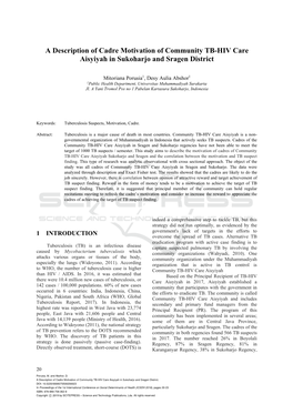 A Description of Cadre Motivation of Community TB-HIV Care Aisyiyah in Sukoharjo and Sragen District