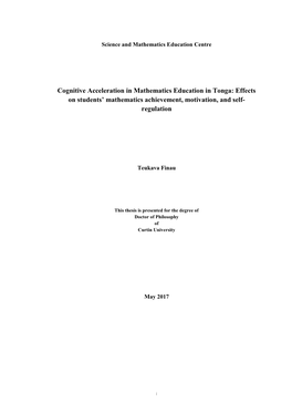 Cognitive Acceleration in Mathematics Education in Tonga: Effects on Students’ Mathematics Achievement, Motivation, and Self- Regulation