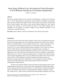 Same Image, Different Lens: Revisiting the Critical Reception of Two Different Generations of Cinematic Superheroism Kaitlyn A