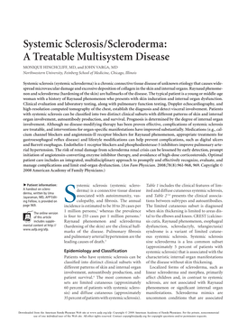 Systemic Sclerosis/Scleroderma: a Treatable Multisystem Disease