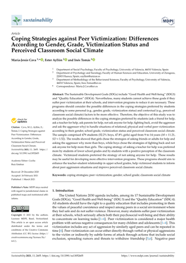 Coping Strategies Against Peer Victimization: Differences According to Gender, Grade, Victimization Status and Perceived Classroom Social Climate