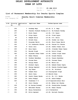 Delhi Development Authority Draw of Lots