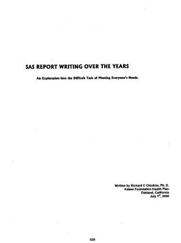 Sas Report Writing Over the Years