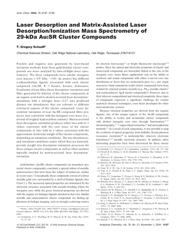 Laser Desorption and Matrix-Assisted Laser Desorption/Ionization Mass Spectrometry of 29-Kda Au:SR Cluster Compounds