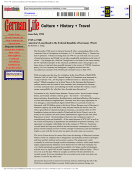 America's Long Road to the Federal Republic of Germany (West) by Robert A