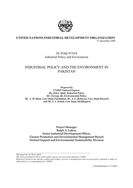 Industrial Policy and the Environment in Pakistan