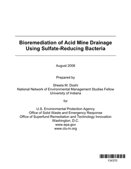 Bioremediation of Acid Mine Drainage Using Sulfate-Reducing Bacteria