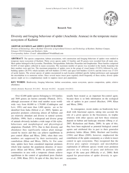 Diversity and Foraging Behaviour of Spider (Arachnida: Araneae) in the Temperate Maize Ecosystem of Kashmir