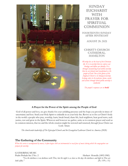 SUNDAY EUCHARIST with Prayer for SPIRITUAL COMMUNION