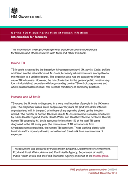 Information for Farmers Bovine TB Humans and M. Bovis