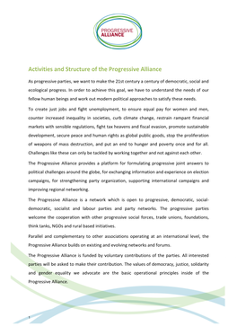 Activities and Structure of the Progressive Alliance