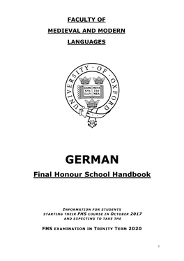 THE FINAL HONOUR SCHOOL COURSE (Second and Final Year) Reading Lists for Many Papers Are Available on the Sub-Faculty Website