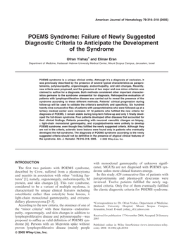 POEMS Syndrome: Failure of Newly Suggested Diagnostic Criteria to Anticipate the Development of the Syndrome