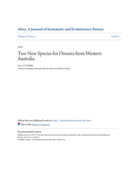 Two New Species for Drosera from Western Australia Larry E