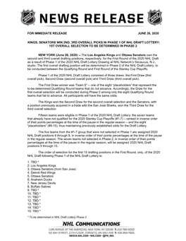 For Immediate Release June 26, 2020 Kings