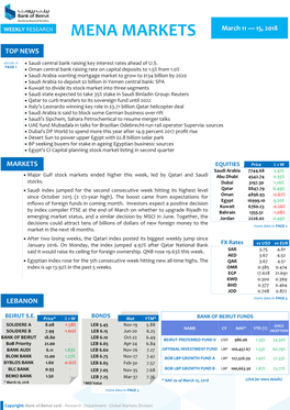 MENA MARKETS March 11 — 15, 2018