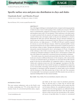 Specific Surface Area and Pore-Size Distribution in Clays and Shales Utpalendu Kuila ∗ and Manika Prasad Colorado School of Mines, 1500 Illinois St