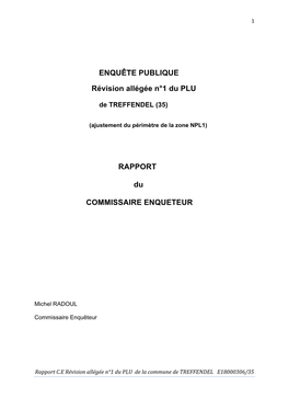 Rapport Du Commissaire Enquêteur – Commune De Treffendel