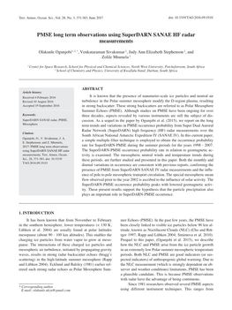 PMSE Long Term Observations Using Superdarn SANAE HF Radar Measurements