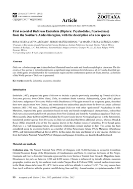 Diptera: Psychodidae, Psychodinae) from the Northern Andes Bioregion, with the Description of a New Species