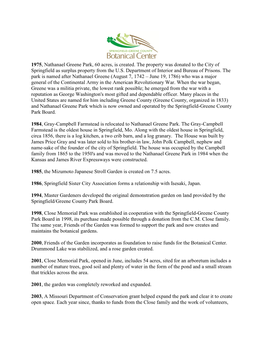 1975, Nathanael Greene Park, 60 Acres, Is Created. the Property Was Donated to the City of Springfield As Surplus Property from the U.S