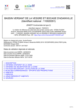 BASSIN VERSANT DE LA VESGRE ET BOCAGE D'adainville (Identifiant National : 110020351)