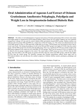 Ocimum Gratissimum, Diabetes Mellitus, Polyphagia, Polydipsia, Weight Loss