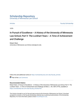 A History of the University of Minnesota Law School, Part V: the Lockhart Years -- a Time of Achievement and Challenge