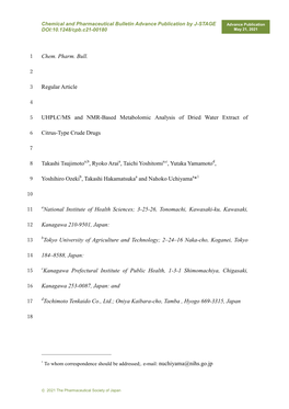 Chem. Pharm. Bull. Regular Article UHPLC/MS and NMR