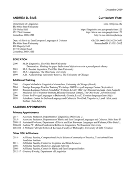 ANDREA D. SIMS Curriculum Vitae