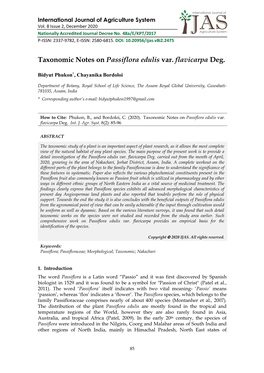 Taxonomic Notes on Passiflora Edulis Var. Flavicarpa Deg