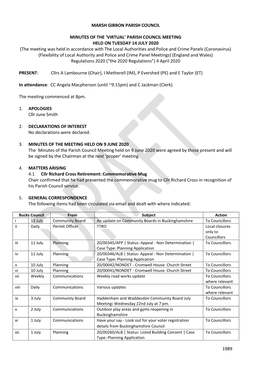 1989 Marsh Gibbon Parish Council Minutes Of