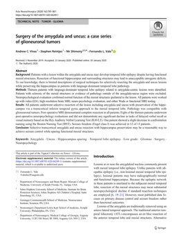 Surgery of the Amygdala and Uncus: a Case Series of Glioneuronal Tumors