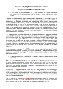 Proposed Bskyb Digital Terrestrial Television Services