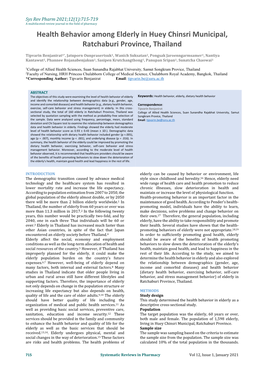 Health Behavior Among Elderly in Huey Chinsri Municipal, Ratchaburi Province, Thailand