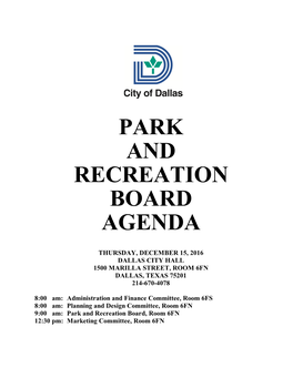 Park and Recreation Board Agenda