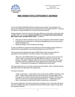 Bbc Radio Foyle Efficiency Savings