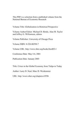 Crises in the Global Economy from Tulips to Today