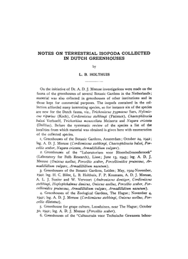 Notes on Terrestrial Isopoda Collected in Dutch Greenhouses