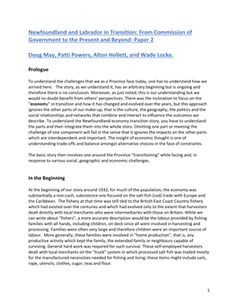 Newfoundland and Labrador in Transition: from Commission of Government to the Present and Beyond: Paper 2