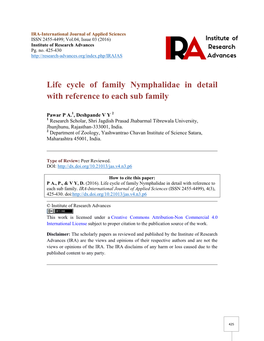 Life Cycle of Family Nymphalidae in Detail with Reference to Each Sub Family