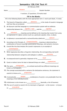 Semantics 126.134: Test #1 22 February 2006