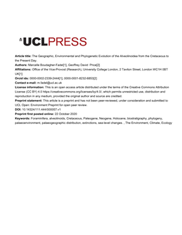 Article Title: the Geographic, Environmental and Phylogenetic Evolution of the Alveolinoidea from the Cretaceous to the Present Day