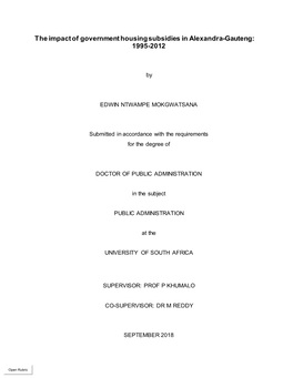 The Impact of Government Housing Subsidies in Alexandra-Gauteng: 1995-2012